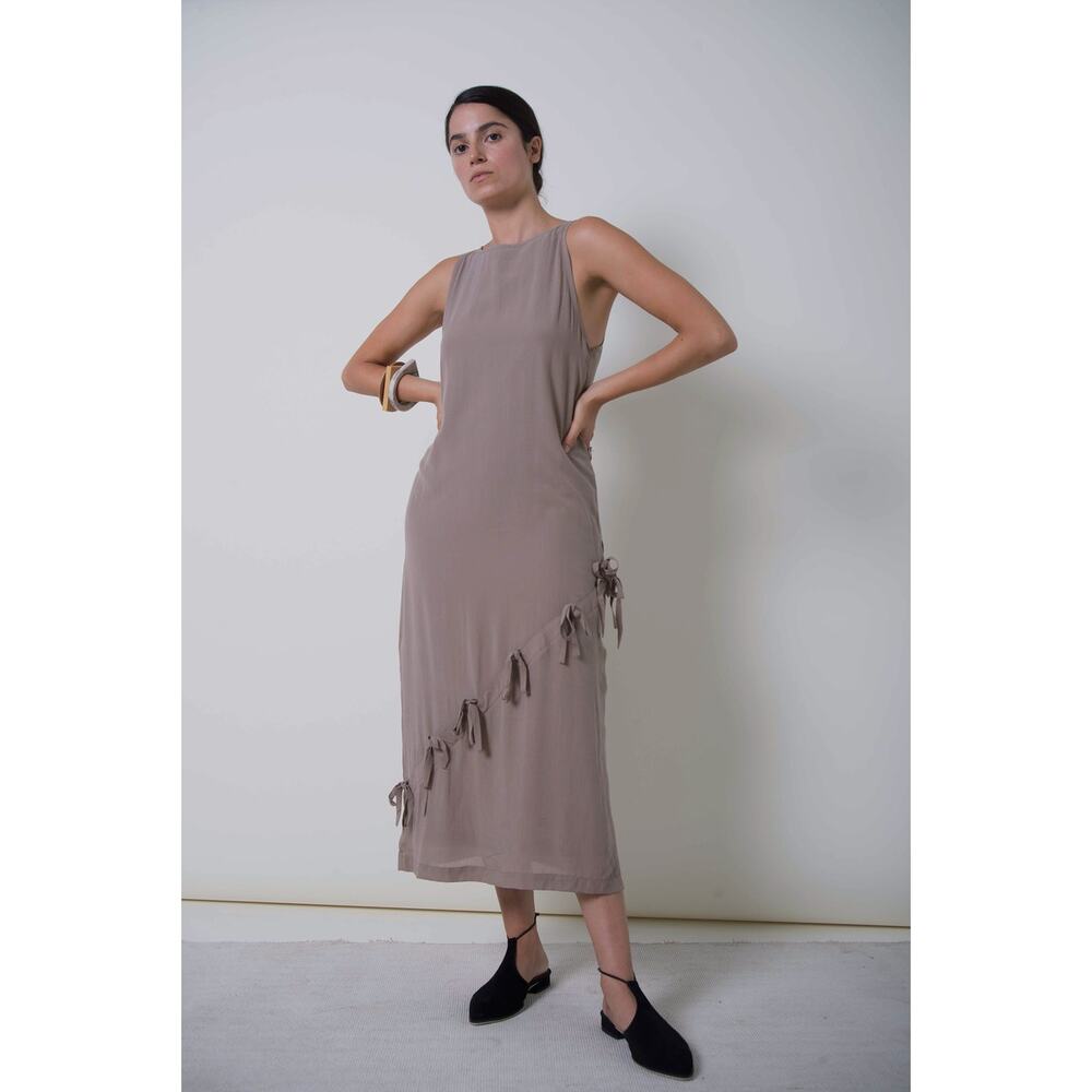 Ajaie Alaie Tan Hand Made Half Moon Knotted Midi Tank Dress‎ Women's S